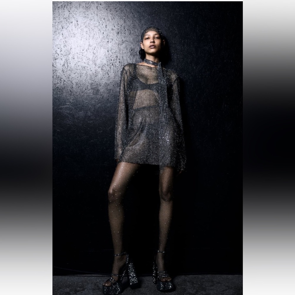 Zara Black Short Dress with Rhinestones